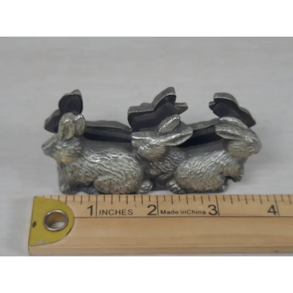 Vintage Style Cast Metal Rabbit Bunny Card Holder Silver Tone